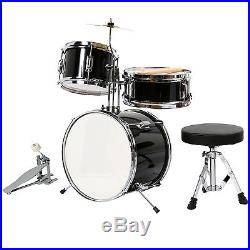 13 3 PCS Complete Junior Drum Set Cymbal Child Kids Kit Black with Stool&Sticks