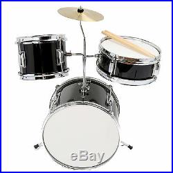 13 3 PCS Complete Junior Drum Set Cymbal Child Kids Kit Black with Stool&Sticks