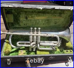1923 Frank Holton-Clarke Bb Cornet Elkhorn WI Silver Plate Serial 60786 + Case