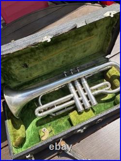 1923 Frank Holton-Clarke Bb Cornet Elkhorn WI Silver Plate Serial 60786 + Case