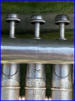 1923 Frank Holton-Clarke Bb Cornet Elkhorn WI Silver Plate Serial 60786 + Case