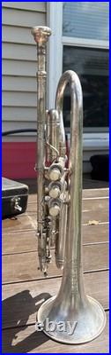 1923 Frank Holton-Clarke Bb Cornet Elkhorn WI Silver Plate Serial 60786 + Case