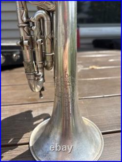 1923 Frank Holton-Clarke Bb Cornet Elkhorn WI Silver Plate Serial 60786 + Case