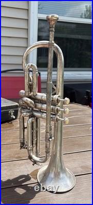1923 Frank Holton-Clarke Bb Cornet Elkhorn WI Silver Plate Serial 60786 + Case