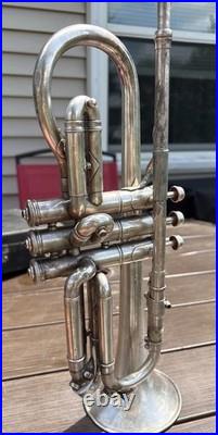 1923 Frank Holton-Clarke Bb Cornet Elkhorn WI Silver Plate Serial 60786 + Case