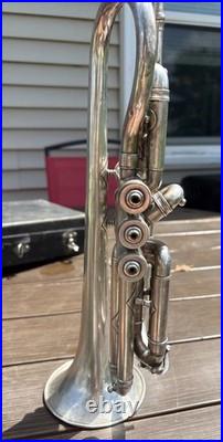 1923 Frank Holton-Clarke Bb Cornet Elkhorn WI Silver Plate Serial 60786 + Case