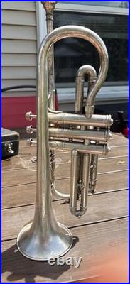 1923 Frank Holton-Clarke Bb Cornet Elkhorn WI Silver Plate Serial 60786 + Case