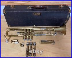 1931/32 Buescher Model 2 Low Pitch Raw Brass Trumpet Original Case 2 Mouthpieces