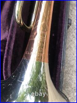 1957 HOLTON SUPER COLLEGIATE SILVER, BRASS & COPRION BELL TRUMPET withCONN 5 MPC