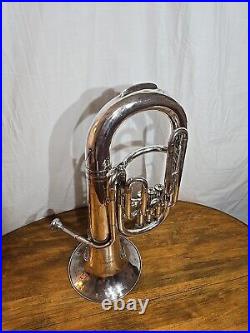 3 Piston 10 Bell Silver Baritone Boston Musical Instrument Antique