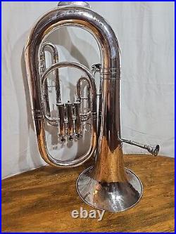 3 Piston 10 Bell Silver Baritone Boston Musical Instrument Antique