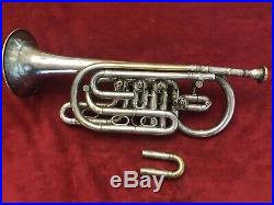 4 valve W. Seefeldt rotary valve cornet in C & Bb & A two leadpipes with coffin