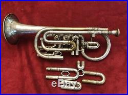 4 valve W. Seefeldt rotary valve cornet in C & Bb & A two leadpipes with coffin