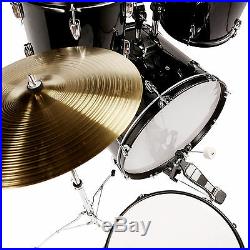5 Piece Complete Adult Drum Set Cymbals Full Size Kit with Stool & Sticks Black