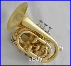 AAA Quality Gold Lacquer Pocket Trumpet Cornet Large bell Horn With Case