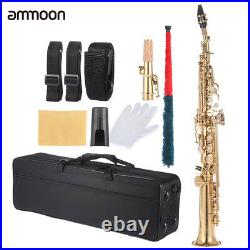 Ammoon Brass Straight Soprano Sax Saxophone Bb B Flat withCase, Beginners Gift