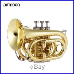 Ammoon Pocket Trumpet Bb Flat Brass with Mouthpiece Gloves Carrying Case Durable