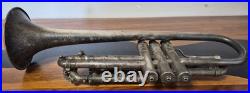 Antique 1915 Floral Engraved Frank Holton Chicago SilverPlated Cornet-For Repair