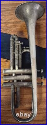 Antique 1915 Floral Engraved Frank Holton Chicago SilverPlated Cornet-For Repair
