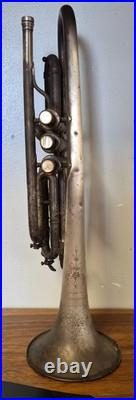 Antique 1915 Floral Engraved Frank Holton Chicago SilverPlated Cornet-For Repair