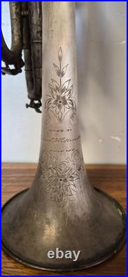 Antique 1915 Floral Engraved Frank Holton Chicago SilverPlated Cornet-For Repair