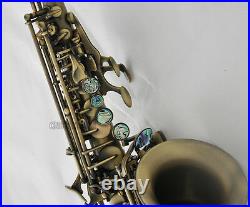 Antique Brass Curved Soprano Saxophone Bb Sax High F# Ablone shell Key with Case