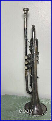 Antique J. W. York & Sons Engraved Silver Trumpet Grand Rapids MI Vtg