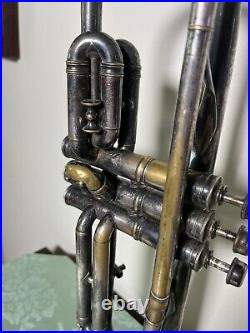 Antique J. W. York & Sons Engraved Silver Trumpet Grand Rapids MI Vtg