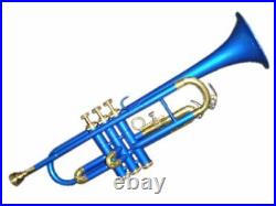 BLUE BRASS PLATED Bb Flat Trumpet Free Hard Case +MP