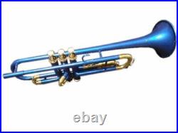 BLUE BRASS PLATED Bb Flat Trumpet Free Hard Case +MP