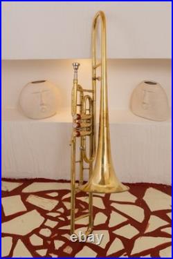 BRASS FINISH Bb FLAT-VALVE TRUMBONE-FREE HARD/CASE+TROMBONE