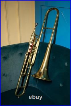 BRASS FINISH Bb FLAT-VALVE TRUMBONE-FREE HARD/CASE+TROMBONE