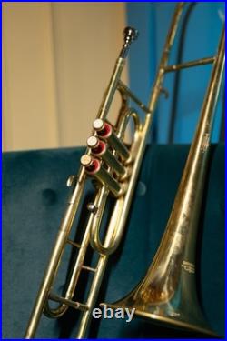 BRASS FINISH Bb FLAT-VALVE TRUMBONE-FREE HARD/CASE+TROMBONE