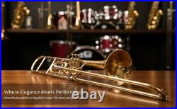 BRASS FINISH Bb FLAT-VALVE TRUMBONE-FREE HARD/CASE+TROMBONE