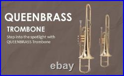 BRASS FINISH Bb FLAT-VALVE TRUMBONE-FREE HARD/CASE+TROMBONE