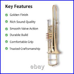 BRASS FINISH Bb FLAT-VALVE TRUMBONE-FREE HARD/CASE+TROMBONE