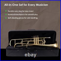 BRASS FINISH Bb FLAT-VALVE TRUMBONE-FREE HARD/CASE+TROMBONE CHRISTMAS SALE