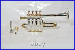 Bb/A Piccolo Trumpet 4-Valve Silver Gold Finish Brass Horn with Mouthpiece Case