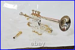 Bb/A Piccolo Trumpet 4-Valve Silver Gold Finish Brass Horn with Mouthpiece Case