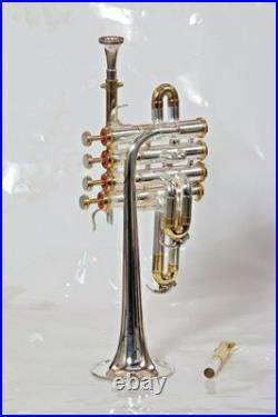 Bb/A Piccolo Trumpet 4-Valve Silver Gold Finish Brass Horn with Mouthpiece Case