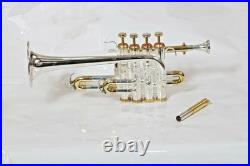 Bb/A Piccolo Trumpet 4-Valve Silver Gold Finish Brass Horn with Mouthpiece Case