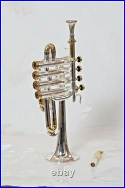 Bb/A Piccolo Trumpet 4-Valve Silver Gold Finish Brass Horn with Mouthpiece Case