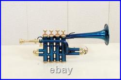 Bb/A Piccolo Trumpet Fantastic Blue Handmade Brass Wind Instrument