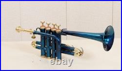 Bb/A Piccolo Trumpet Fantastic Blue Handmade Brass Wind Instrument