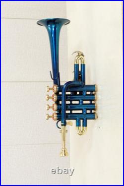 Bb/A Piccolo Trumpet Fantastic Blue Handmade Brass Wind Instrument