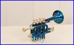 Bb/A Piccolo Trumpet Fantastic Blue Handmade Brass Wind Instrument