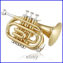 Bb Pocket Trumpet, Brass Band Instrument B Flat Key with Padded Case, Mouthpiece