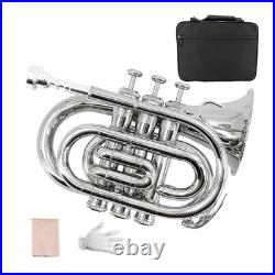 Bb Pocket Trumpet Brass Pocket Trumpet B Flat, 7C Mouthpiece, Complete Kit