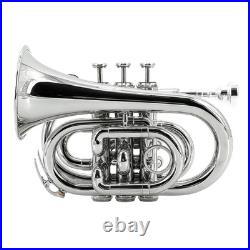 Bb Pocket Trumpet Brass Pocket Trumpet B Flat, 7C Mouthpiece, Complete Kit