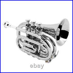 Bb Pocket Trumpet Brass Pocket Trumpet B Flat, 7C Mouthpiece, Complete Kit